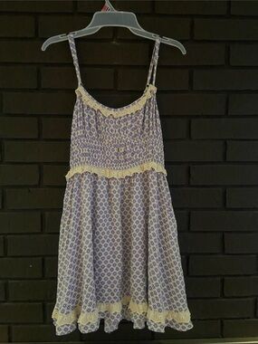Girls' Purple Floral Lace-Trim Casual Sundress